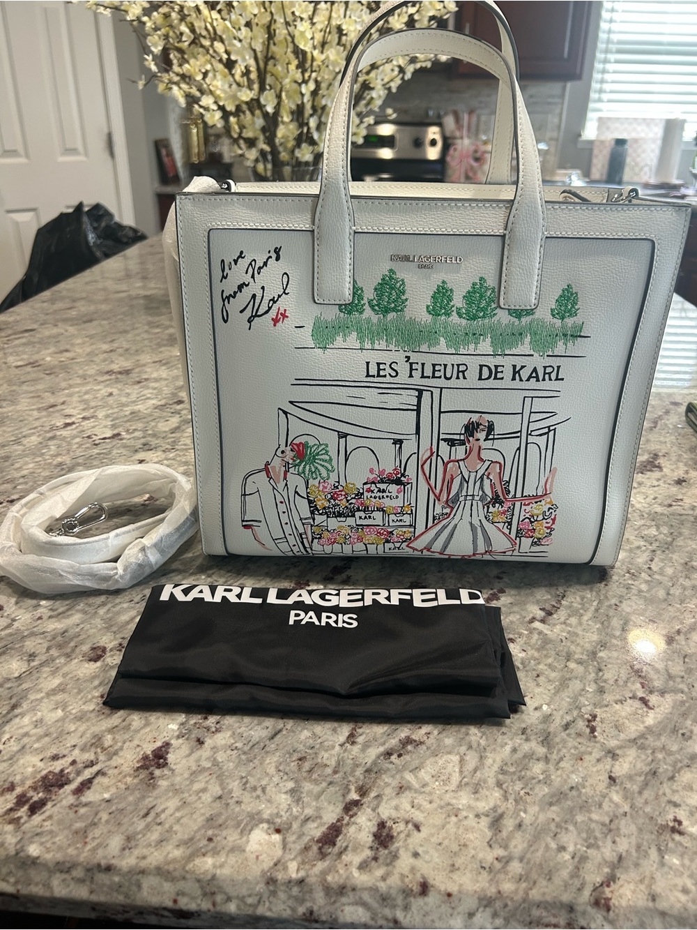 Karl Lagerfeld Pale Cream Floral-Print Leather Satchel - NWT